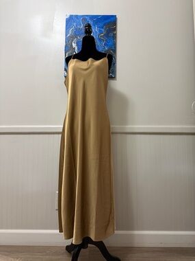 J.Crew Women's Gold silk imitation Slip Maxi Dress